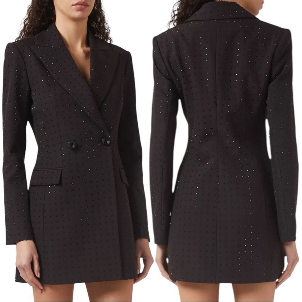 Nwts Toccin Baylee Crystal Rhinestone Black Blazer Dress Size 6